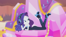 Size: 1680x944 | Tagged: safe, screencap, rarity, equestria girls, equestria girls series, the other side, adorasexy, ass, bare shoulders, beautiful, beautisexy, butt, clothes, cute, female, headphones, high heels, sexy, shoes, sleeveless, smiling, solo, strapless