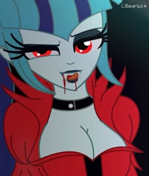 Size: 962x1133 | Tagged: safe, artist:cbear624, sonata dusk, vampire, equestria girls, blood, breasts, fangs, looking at you, smiling, sonata bust, stupid sexy sonata dusk