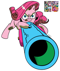 Size: 8956x10567 | Tagged: safe, artist:andypriceart, artist:aurumluxetal, idw, pinkie pie, earth pony, pony, absurd resolution, alternate hairstyle, party cannon, simple background, solo, tongue out, transparent background, vector