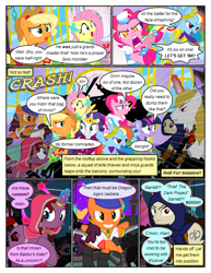 Size: 612x792 | Tagged: safe, artist:christhes, derpibooru import, applejack, fluttershy, pinkie pie, prince blueblood, rainbow dash, rarity, twilight sparkle, unicorn twilight, earth pony, pegasus, pony, unicorn, collaboration, comic:friendship is dragons, alternate eye color, ambush, baldur's gate, bandana, cloak, clothes, comic, crossover, dialogue, dress, female, fight, flower, freckles, gala dress, garrett, glowing horn, grin, hat, horn, horn ring, imoen, male, mane six, mare, ponified, raised hoof, rose, scared, show accurate, smiling, stallion, surprised, tail wrap, thief (video game), worried