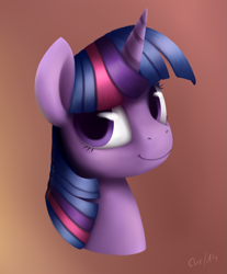 Size: 1457x1758 | Tagged: safe, artist:chiramii-chan, derpibooru import, twilight sparkle, pony, unicorn, female, mare, multicolored mane, purple coat, solo