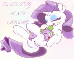 Size: 2000x1600 | Tagged: safe, artist:j5ajj, rarity, spike, dragon, pony, unicorn, abstract background, blushing, cute, digital art, duo, eyes closed, female, hug, male, mare, shipping, smiling, sparity, straight, text