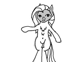 Size: 500x410 | Tagged: safe, artist:mspaintjoe, pinkie pie, earth pony, pony, 1000 hours in ms paint, belly button, bipedal, le lenny face, looking at you, monochrome, ms paint, solo, standing