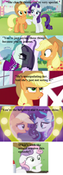 Size: 1280x3552 | Tagged: safe, edit, edited screencap, screencap, applejack, coloratura, rarity, sweetie belle, earth pony, pony, unicorn, the mane attraction, countess coloratura, exploitable meme, female, image macro, lesbian, meme, obligatory pony, rara, rarajack, shipping, sudden clarity sweetie belle