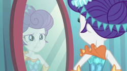 Size: 1920x1080 | Tagged: safe, screencap, rarity, better together, equestria girls, rollercoaster of friendship, carousel dress, mirror, solo