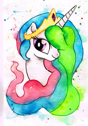 Size: 2409x3437 | Tagged: safe, artist:mashiromiku, princess celestia, alicorn, pony, bust, cute, cutelestia, portrait, smiling, solo, traditional art, watercolor painting