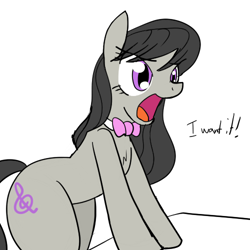 Size: 500x500 | Tagged: safe, artist:reiduran, octavia melody, earth pony, pony, chest fluff, dialogue, hips, open mouth, reaction image, simple background, solo, want, white background