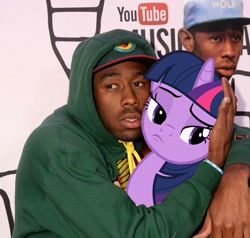 Size: 640x609 | Tagged: safe, derpibooru import, twilight sparkle, hug, obligatory pony, odd future, rapper, tyler the creator, wolf gang