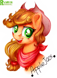 Size: 1220x1655 | Tagged: safe, artist:vird-gi, applejack, earth pony, pony, smiling, solo, traditional art