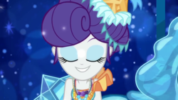 Size: 1280x720 | Tagged: safe, screencap, rarity, better together, equestria girls, the other side, beautiful, carousel dress, eyes closed, fabulous, female, jewelry, music video, necklace, smiling, solo