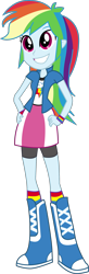 Size: 926x2828 | Tagged: safe, artist:marcorois, derpibooru import, rainbow dash, equestria girls, equestria girls (movie), boots, clothes, compression shorts, cute, cutie mark on clothes, female, miniskirt, shoes, shorts, simple background, skirt, socks, solo, transparent background, vector