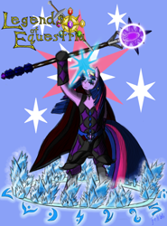 Size: 888x1200 | Tagged: safe, artist:fellroar86, derpibooru import, twilight sparkle, anthro, badass, legends of equestria, magic, magic circle, runes, solo, staff