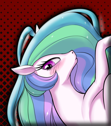 Size: 1534x1729 | Tagged: safe, artist:coinpo, edit, editor:autism spirit, princess celestia, alicorn, pony, blushing, female, heart eyes, looking at you, mare, simple background, solo, wingding eyes