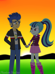 Size: 1280x1707 | Tagged: safe, artist:phantomshadow051, flash sentry, sonata dusk, equestria girls, female, male, senata, shipping, straight