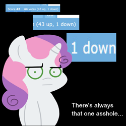 Size: 1000x1000 | Tagged: safe, artist:kanrabat, artist:megasweet, sweetie belle, derpibooru, image macro, meta, vulgar