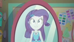 Size: 1280x720 | Tagged: safe, screencap, rarity, better together, equestria girls, the other side, cute, female, geode of shielding, mirror, raribetes, solo