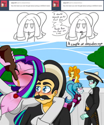 Size: 2000x2400 | Tagged: safe, artist:jake heritagu, adagio dazzle, aria blaze, sonata dusk, comic:aria's archives, equestria girls, alcohol, beer, cigarette, clothes, comic, mariachi, vulgar description