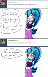 Size: 1000x1600 | Tagged: safe, artist:jake heritagu, sonata dusk, comic:aria's archives, equestria girls, belly button, blushing, clothes, comic, gold digger, midriff