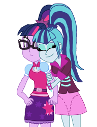 Size: 1600x2095 | Tagged: safe, artist:ktd1993, sci-twi, sonata dusk, twilight sparkle, equestria girls, clothes, cutie mark on clothes, female, glasses, lesbian, ponytail, sci-twinata, shipping, simple background, skirt, transparent background, twinata