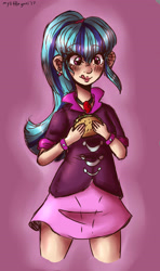 Size: 2275x3850 | Tagged: safe, artist:mylittleyuri, sonata dusk, human, bracelet, clothes, cute, digital art, food, humanized, jewelry, miniskirt, paint tool sai, ponytail, skirt, solo, taco, tongue out