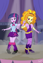 Size: 2448x3592 | Tagged: safe, artist:thebrokencog, derpibooru import, adagio dazzle, twilight sparkle, twilight sparkle (alicorn), alicorn, equestria girls, rainbow rocks, stage