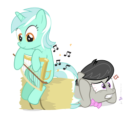 Size: 1500x1375 | Tagged: safe, artist:dm29, lyra heartstrings, octavia melody, earth pony, pony, bow (instrument), female, hay, lesbian, lyre, music, octyra, shipping, simple background, transparent background