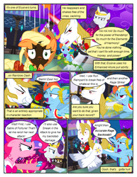 Size: 612x792 | Tagged: safe, artist:christhes, derpibooru import, applejack, pinkie pie, prince blueblood, rainbow dash, rarity, earth pony, pegasus, pony, unicorn, collaboration, comic:friendship is dragons, alicorn amulet, alternate eye color, angry, burnt, clothes, comic, dialogue, dress, evil grin, female, flower in mouth, frown, gala dress, glowing horn, grin, gritted teeth, hat, horn, jewelry, kicking, looking at you, male, mare, night, raised hoof, rose, rose in mouth, show accurate, smiling, stallion, stars, surprised, tiara, unshorn fetlocks, wide eyes