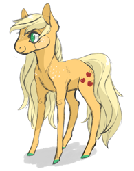 Size: 1053x1348 | Tagged: safe, artist:jellybeanbullet, applejack, earth pony, pony, long legs, loose hair, simple background, solo, white background