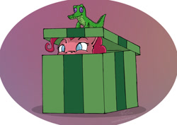 Size: 1200x848 | Tagged: safe, artist:wag-tail, gummy, pinkie pie, pony, box, pony in a box