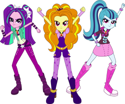 Size: 4937x4102 | Tagged: safe, artist:givralix, adagio dazzle, aria blaze, sonata dusk, equestria girls, rainbow rocks, .svg available, absurd resolution, boots, looking at you, pose, shoes, simple background, svg, the dazzlings, transparent background, vector