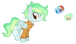 Size: 1024x591 | Tagged: safe, artist:sapphiretwinkle, derpibooru import, rainbow dash, oc, oc:lagoon stream, pegasus, pony, base used, clothes, female, magical lesbian spawn, mare, offspring, parent:oc:lagoon stream, parent:rainbow dash, parents:canon x oc, shirt, simple background, transparent background