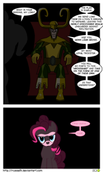 Size: 1260x2100 | Tagged: safe, artist:thelastgherkin, pinkie pie, earth pony, pony, comic, crossover, loki, marvel, okie doki loki