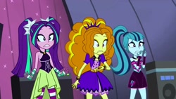 Size: 1280x720 | Tagged: safe, screencap, adagio dazzle, aria blaze, sonata dusk, equestria girls, rainbow rocks, embarrassed, scared, the dazzlings