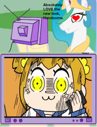 Size: 704x915 | Tagged: safe, princess celestia, alicorn, pony, cross-popping veins, exploitable meme, heart eyes, meme, obligatory pony, pop team epic, tv meme, wingding eyes