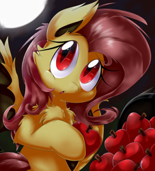 Size: 2320x2560 | Tagged: safe, artist:mordecairigbylover, fluttershy, bat pony, pony, apple, chest fluff, cute, flutterbat, food, race swap, shyabates, shyabetes, solo