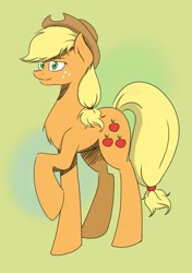 Size: 721x1022 | Tagged: safe, artist:hetalianderpy, applejack, earth pony, pony, gradient background, raised hoof, solo