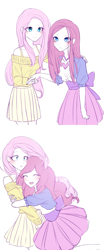 Size: 700x1666 | Tagged: safe, artist:yunajee, fluttershy, pinkie pie, human, cute, female, flutterpie, hug, humanized, lesbian, pinkamena diane pie, shipping