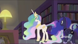 Size: 1032x587 | Tagged: safe, screencap, minuette, princess celestia, princess luna, better together, equestria girls, forgotten friendship, book, bookshelf, lamp, library, plot