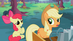 Size: 1366x768 | Tagged: safe, screencap, apple bloom, applejack, earth pony, pony, family appreciation day, female, mare