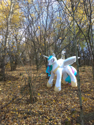 Size: 774x1032 | Tagged: safe, princess celestia, alicorn, horse, pony, unicorn, autumn, bootleg, hongyi, inflatable, inflatable toy, inflation, nature