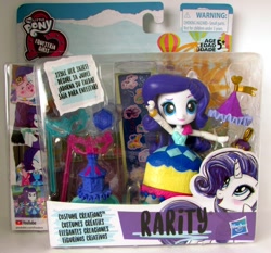 Size: 1124x1048 | Tagged: safe, artist:ritalux, artist:whatthehell!?, rarity, pony, better together, equestria girls, rollercoaster of friendship, bracelet, carousel dress, clothes, doll, equestria girls logo, equestria girls minis, hat, irl, jewelry, mask, merchandise, photo, set, skirt, theme park, toy
