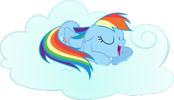 Size: 3218x1864 | Tagged: safe, artist:intbrony, derpibooru import, rainbow dash, pegasus, pony, the cutie pox, .svg available, cloud, comfy, cute, dashabetes, eyes closed, female, floppy ears, mare, nap, open mouth, prone, simple background, sleeping, smiling, snoring, solo, transparent background, vector