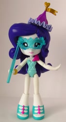 Size: 868x1590 | Tagged: safe, artist:whatthehell!?, rarity, equestria girls, bracelet, clothes, doll, equestria girls minis, hat, irl, jewelry, mask, merchandise, photo, ponied up, shoes, theme park, toy