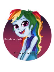 Size: 750x1000 | Tagged: safe, artist:snackcracklepop, derpibooru import, rainbow dash, equestria girls, aesthetics, alternate hairstyle, alternate outfits, cute, dashabetes, looking at you, smiley face