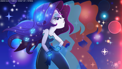 Size: 1200x675 | Tagged: safe, artist:lennonblack, rarity, better together, equestria girls, the other side, bare shoulders, beauty mark, bedroom eyes, clothes, diamond, diamonds, fabulous, female, gloves, lidded eyes, looking at you, pose, sexy, sleeveless, solo, strapless