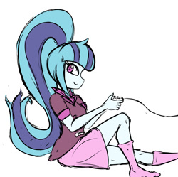 Size: 1024x1019 | Tagged: safe, artist:nin10ja, sonata dusk, equestria girls, rainbow rocks, clothes, controller, cute, female, ponytail, simple background, skirt, smiling, socks, solo, white background