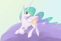 Size: 3056x2048 | Tagged: safe, artist:omegapex, princess celestia, alicorn, pony, female, lying down, mare, prone, solo