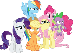 Size: 7420x5370 | Tagged: safe, artist:steyrrdash, derpibooru import, applejack, fluttershy, pinkie pie, rainbow dash, rarity, spike, dragon, earth pony, pegasus, pony, unicorn, the ending of the end, absurd resolution, angry, crying, pouting, simple background, teary eyes, transparent background, vector, winged spike