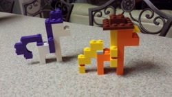 Size: 4128x2322 | Tagged: safe, applejack, rarity, adventure ponies, irl, lego, minimalist, photo, toy