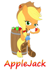 Size: 1760x2399 | Tagged: safe, artist:skyward-spark-25, applejack, anthro, plantigrade anthro, apple, barrel, food, simple background, solo, sonic the hedgehog (series), sonicified, transparent background